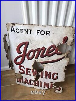 Enamel sign original antique vintage advertising Jones Sewing Machines agent