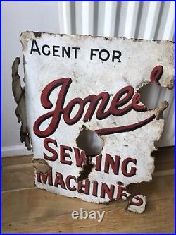 Enamel sign original antique vintage advertising Jones Sewing Machines agent