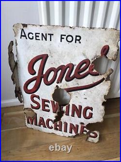 Enamel sign original antique vintage advertising Jones Sewing Machines agent