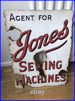 Enamel sign original antique vintage advertising Jones Sewing Machines agent