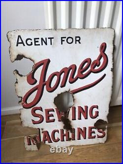 Enamel sign original antique vintage advertising Jones Sewing Machines agent