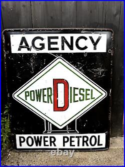 Enamel sign power petrol advertising vintage garage motoring Automobilia