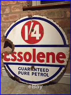 Esso Enamel Sign Original Antique Garage Classic Car Vintage Petrol Pump Shell