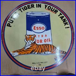 Esso Tiger Porcelain Enamel Sign 29 X 29 Inches
