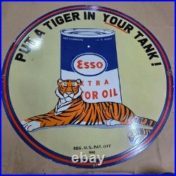 Esso Tiger Porcelain Enamel Sign 29 X 29 Inches