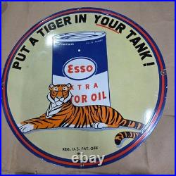 Esso Tiger Porcelain Enamel Sign 29 X 29 Inches