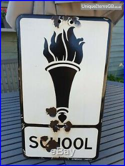 Extreamly Rare Vintage School Enamel Road Sign