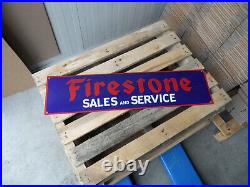 FIRESTONE Sales & Service Vintage Garage Tyres Dealership Porcelain Enamel Sign