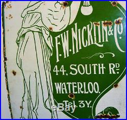 F. W Nicklin enamel sign original advertising mancave garage metal old vintage an