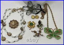 Fabulous Lot of Vintage Jewelry Rhinestone Enamel Signed Necklaces Brooches