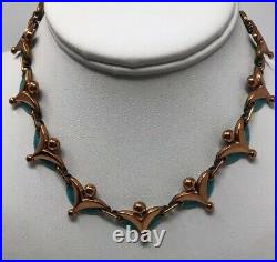 Fabulous Mid Century Modern Vintage Signed Matisse Blue Copper Enamel Necklace