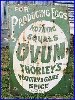 Fabulous Vintage Enamel Ovum Thorleys Sign