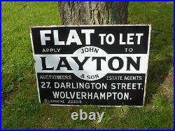 Flat to Let John Layton+Sons Vintage Original Double Sided Enamel Sign 1960's