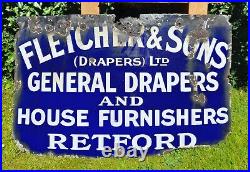 Fletcher & Sons Retford Enamel Sign General Draper Enamel Sign Vintage enamel