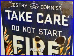 Forestry Commission Fire enamel sign 1940s advertising garage kitchen vintage re