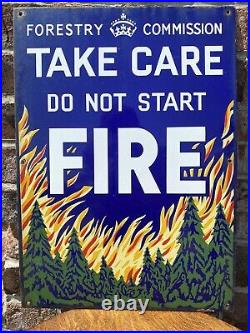 Forestry Commission Vintage Enamel Sign Take Care Do Not Start Fire Original