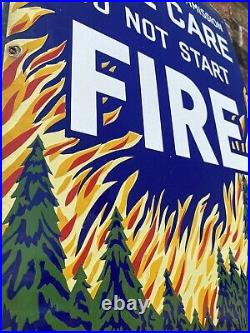Forestry Commission Vintage Enamel Sign Take Care Do Not Start Fire Original