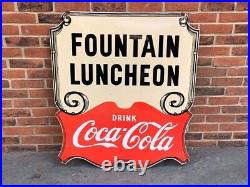 Fountain Luncheon Coca Cola Vintage Enamel Shop Advertising Sign