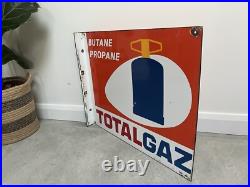 French Butane Propane Totalgaz Enamel Double Sided Wall Sign 1970s