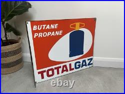 French Butane Propane Totalgaz Enamel Double Sided Wall Sign 1970s