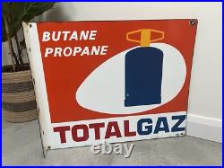 French Butane Propane Totalgaz Enamel Double Sided Wall Sign 1970s