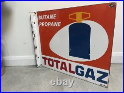 French Butane Propane Totalgaz Enamel Double Sided Wall Sign 1970s