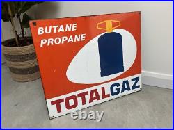 French Butane Propane Totalgaz Enamel Double Sided Wall Sign 1970s