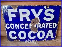 Frys concentrated Cocoa enamel sign. Vintage sign. Frys enamel sign