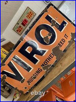 GENUINE Vintage VIROL Enamel Sign Advertising Original Kitchen Retro Orange