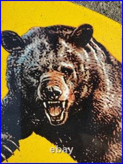 GRIZZLY GASOLINE USA Enamel Sign /Vintage Garage-Man Cave -American Classic car