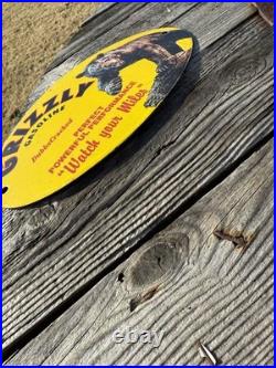 GRIZZLY GASOLINE USA Enamel Sign /Vintage Garage-Man Cave -American Classic car