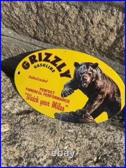 GRIZZLY GASOLINE USA Enamel Sign /Vintage Garage-Man Cave -American Classic car