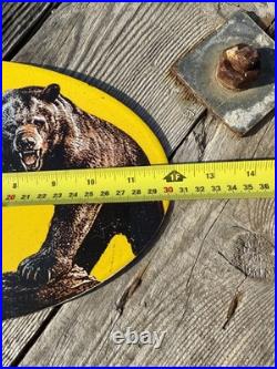 GRIZZLY GASOLINE USA Enamel Sign /Vintage Garage-Man Cave -American Classic car