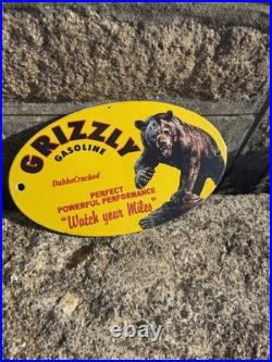 GRIZZLY GASOLINE USA Enamel Sign /Vintage Garage-Man Cave -American Classic car
