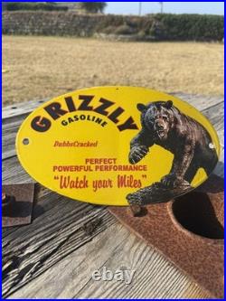 GRIZZLY GASOLINE USA Enamel Sign /Vintage Garage-Man Cave -American Classic car