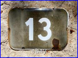 Genuine BIG vintage ISRAELI enamel porcelain no. 13 house sign # 13