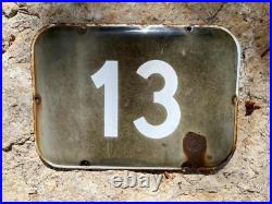 Genuine BIG vintage ISRAELI enamel porcelain no. 13 house sign # 13