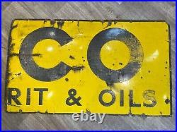 Genuine Enamel Sign Classic Oils Vintage Sign Oil Yellow (Half Of Sign)