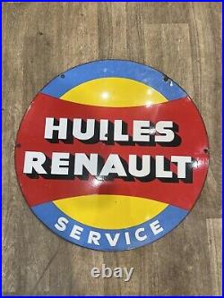 Genuine Enamel Sign Huiles Renault Service Double Sided Good Condition Vintage