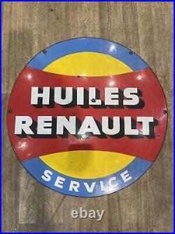 Genuine Enamel Sign Huiles Renault Service Double Sided Good Condition Vintage
