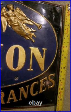Genuine French Vintage Enamelled Tin Sign. L'Union D'Assurances. Lovely Patina