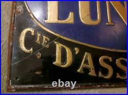 Genuine French Vintage Enamelled Tin Sign. L'Union D'Assurances. Lovely Patina