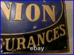 Genuine French Vintage Enamelled Tin Sign. L'Union D'Assurances. Lovely Patina
