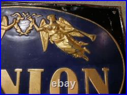 Genuine French Vintage Enamelled Tin Sign. L'Union D'Assurances. Lovely Patina