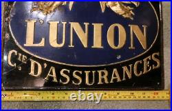 Genuine French Vintage Enamelled Tin Sign. L'Union D'Assurances. Lovely Patina
