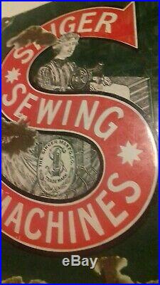 Genuine Old Vintage Enamel Advertising Sign, Singer Sewing Machines Kettering