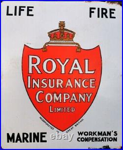 Genuine Original Enamel Sign Royal Insurance Co Ltd Life Fire Marine Rare
