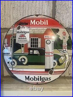 Genuine Porcelain Vintage Original Mobil MobilGas Automotive Enamel Sign Rare