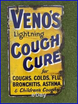 Genuine Venos Cough Cure Enamel Soon Advertising Collectible Vintage