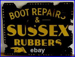 Genuine, Vintage'Boot Repairs & Sussex Rubbers' Double Sided Enamel Sign